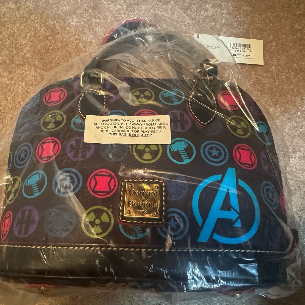 Dooney & Bourke Black Dome Satchel with Multicolor Marvel Icon Print